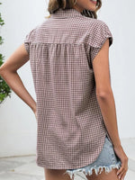 Plaid Button Up Cap Sleeve Shirt