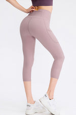 Wide Waistband Cropped Active Leggings with Pockets - Ladyez