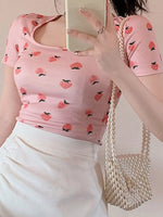 Fruit Print Square Neck Slim Fit T-Shirt