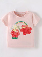 Children's Cute Cartoon Flower Print Short Sleeve T-Shirt