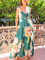 Floral Print Square Neck Maxi Dress - Ladyez