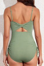 Ribbed Drawstring Sides Cutout One Piece Swimsuit - Ladyez