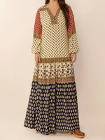 Printed V-Neck Balloon Sleeve Maxi Dress