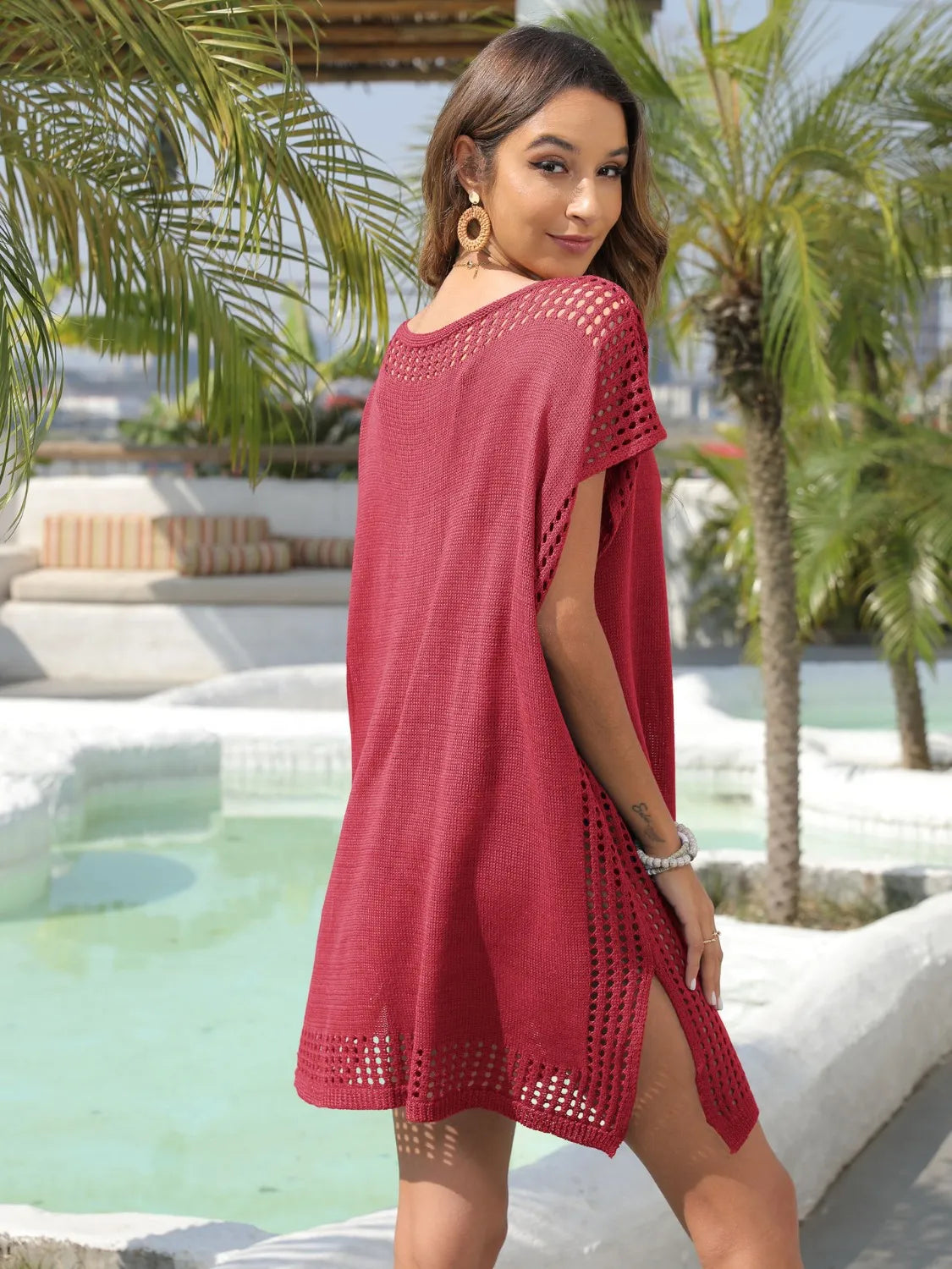 Crochet Trim Beach Cover Up Dress - Ladyez
