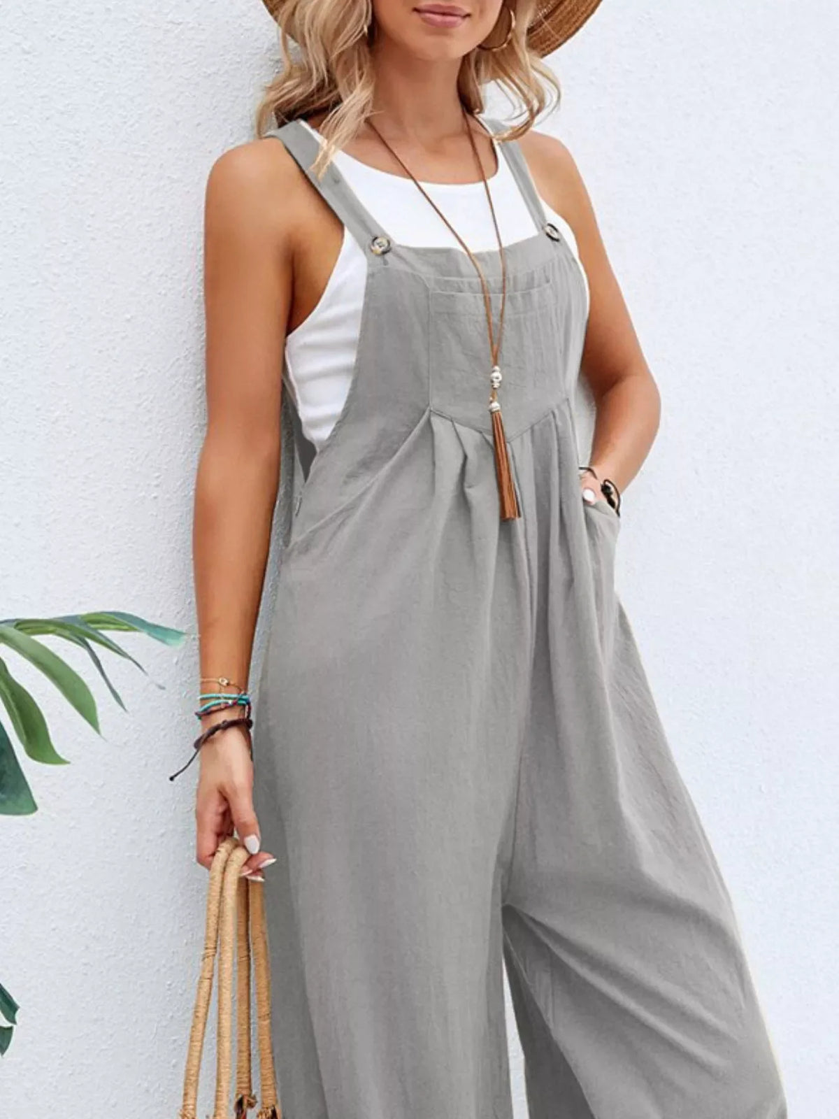 Full Size Casual Wide-Leg Overalls with Pockets Plus Size