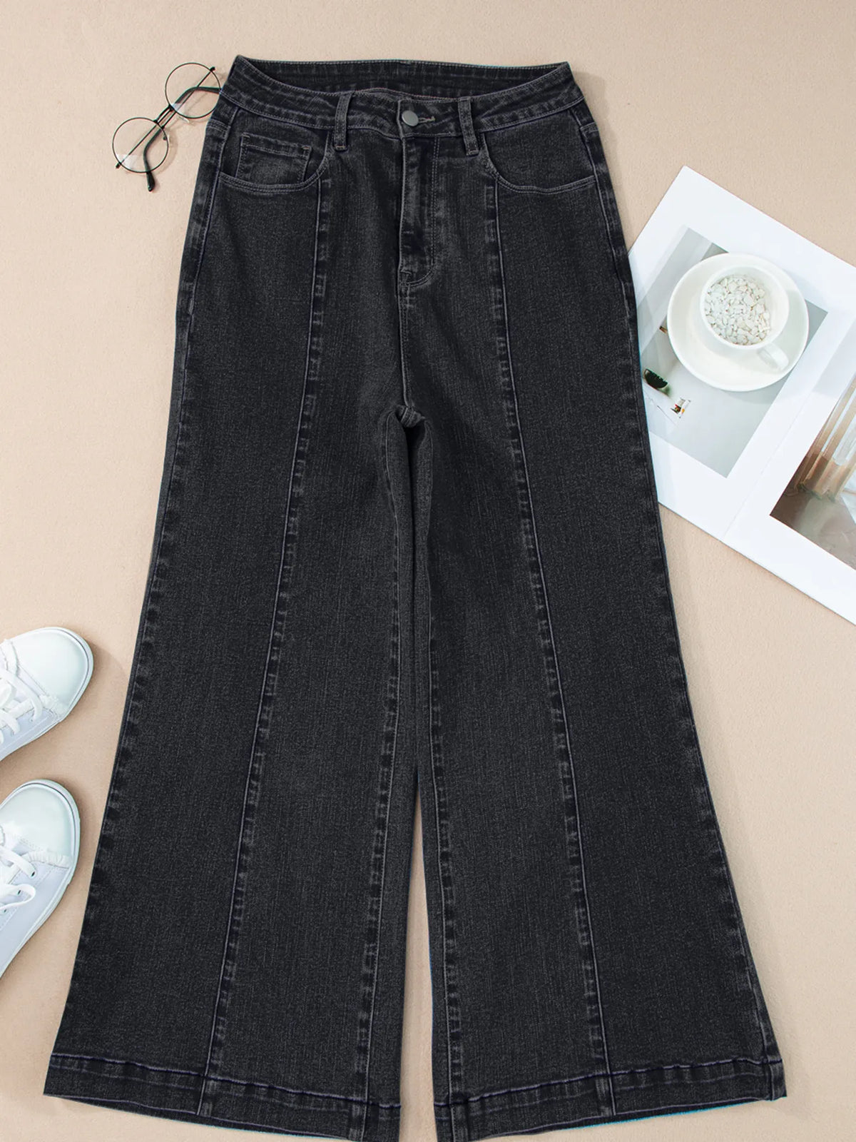 Seam Detail Flared Bottom Ankle Length Jeans - Ladyez