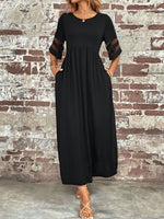 Plus Size Mesh Sleeve Round Neck Dress with Pockets
