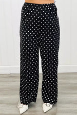 Polka Dot Print Elastic Waist Lace Hem Loose Pants