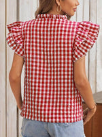 Gingham Ruffle Sleeve Blouse