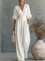 Full Size Half Sleeve Wide Leg Jumpsuit Plus Size