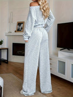 Full Size Boat Neck Crop Top & Wide Leg Pants Set Plus Size