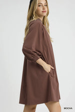 Umgee Notched Shift Dress with Trim Detail