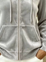 Full Size Velvet Zip-Up Outerwear with Drawstring Plus Size