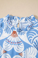 Tropical Botanic Print Flutter Sleeve Vacation Dress