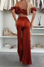 Off-Shoulder Top and Pleated Pants Set