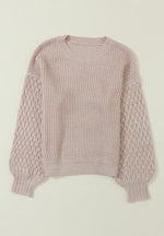 Cable-Knit Round Neck Dropped Shoulder Sweater