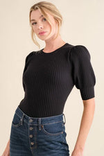 And The Why Puffed Half Sleeve Rib Basic Bodysuit - Ladyez