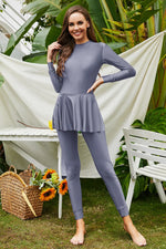 Mock Neck Long Sleeve One-Piece Swimwear - Ladyez