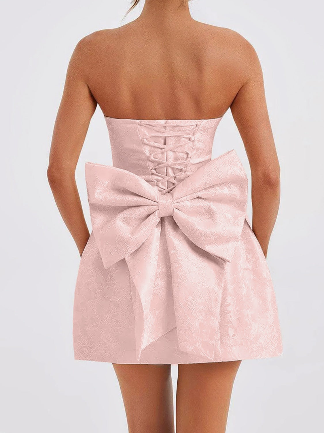 Lace-Up Sleeveless Satin Mini Dress with Bow - Ladyez
