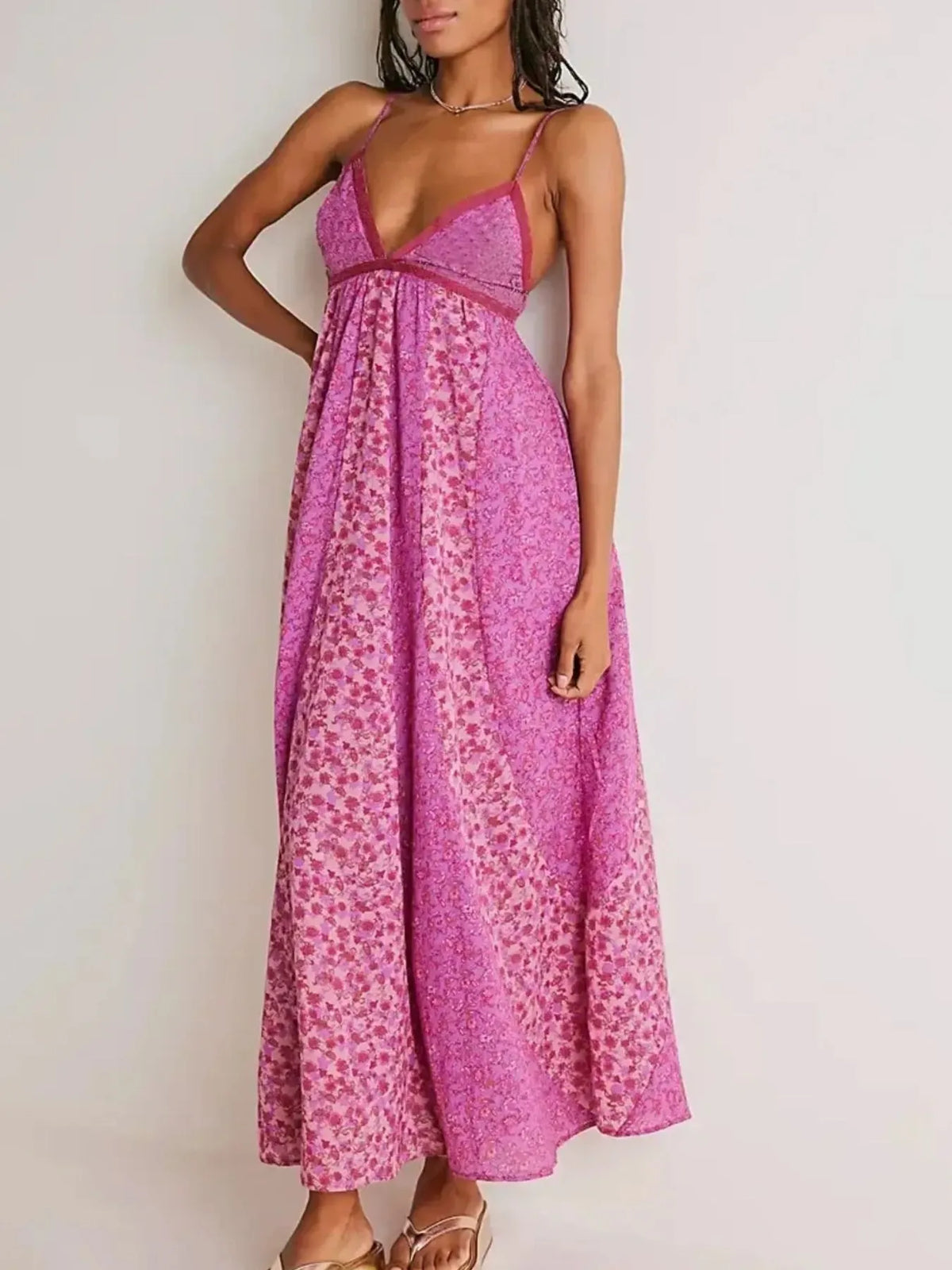 Floral V-Neck Maxi Cami Dress - Ladyez