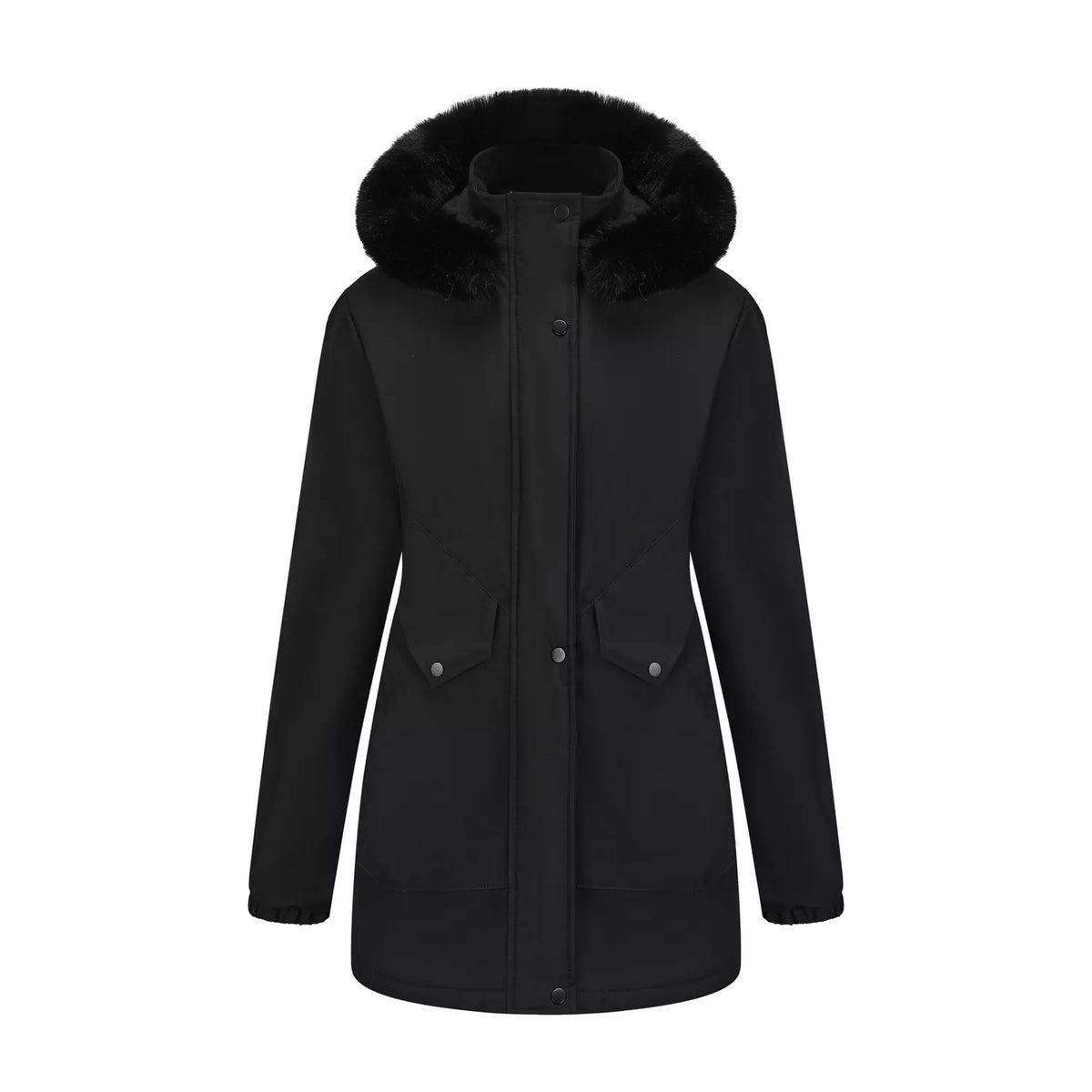 Full Size Fur Hooded Warm Winter Parka Outerwear Plus Size
