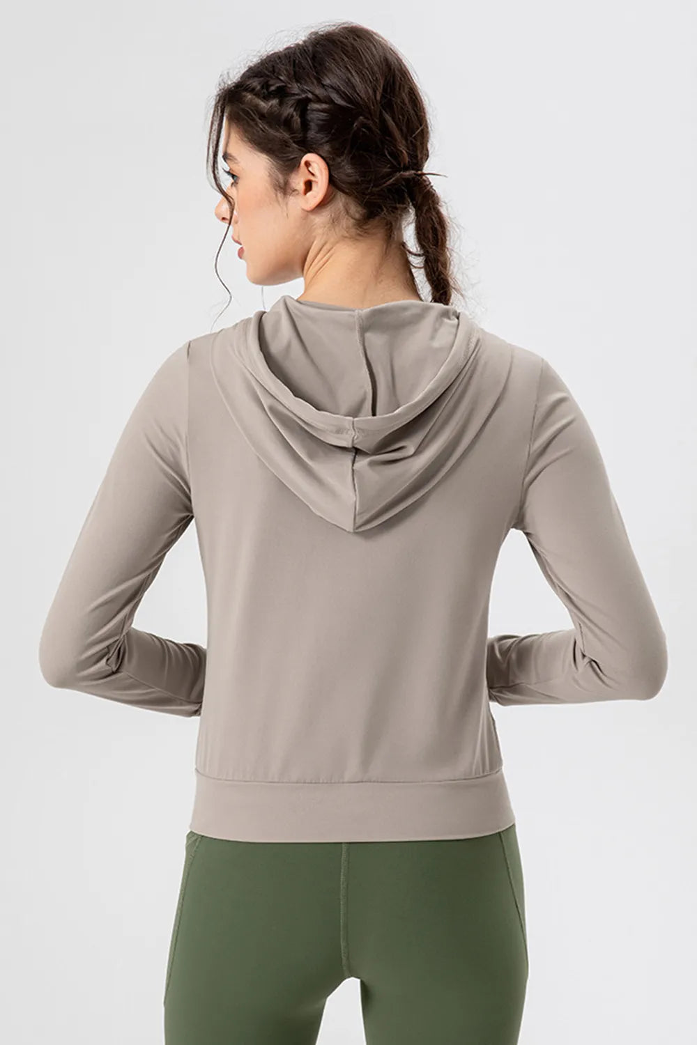 Drawstring Zip Up Hooded Active Outerwear - Ladyez