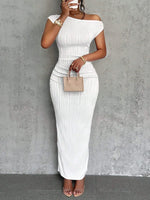 Textured Single Shoulder Maxi Dress - Ladyez