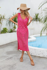 Angel Wings Openwork Slit V-Neck Sleeveless Cover Up - Ladyez
