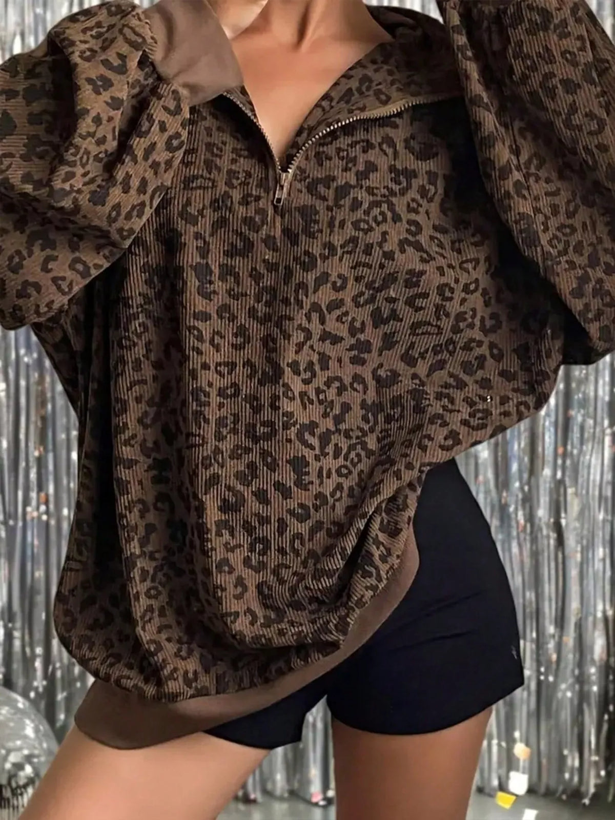 Leopard Print Quarter-Zip Sweatshirt