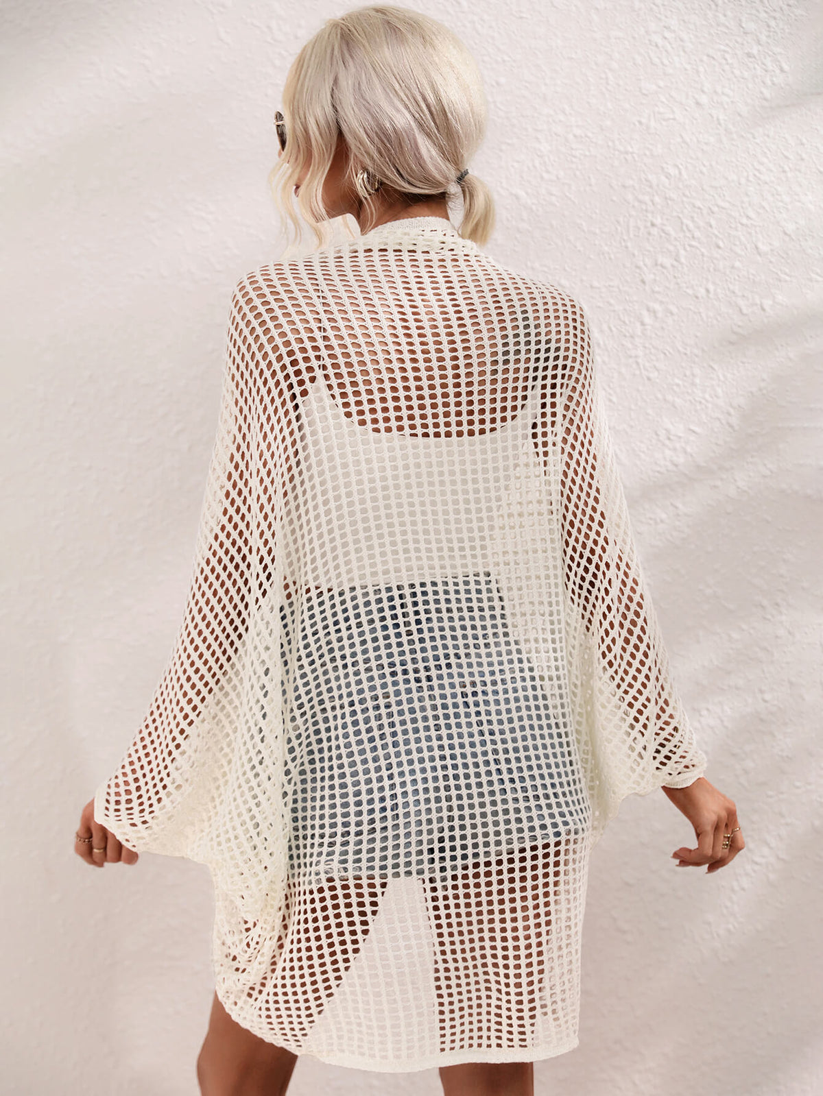 Openwork Open Front Longline Cover Up - Ladyez