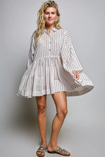 POL Striped Gathered Waist Woven Shirt Dress