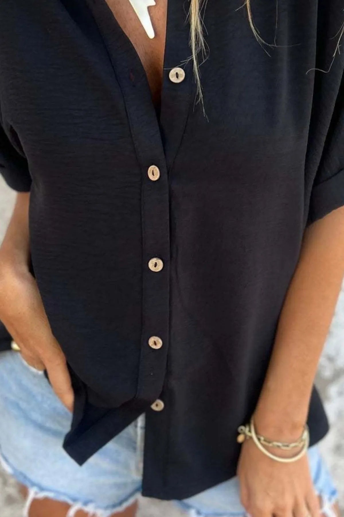Full Size Casual Button Down Short Sleeve Loose Shirt Plus Size - Ladyez