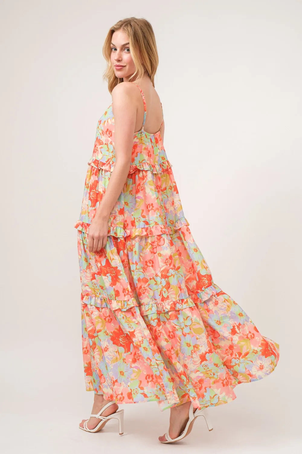 And The Why Floral Ruffled Tiered Maxi Adjustable Strap Cami Dress - Ladyez