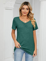Ruched V-Neck Short Sleeve T-Shirt - Ladyez