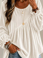 Full Size Velvet Round Neck Long Sleeve Blouse Plus Size