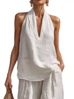 Full Size Halter Neck Top and Wide Leg Pants Set Plus Size