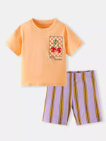 Children's Cherry Graphic Tee and Striped Shorts Set
