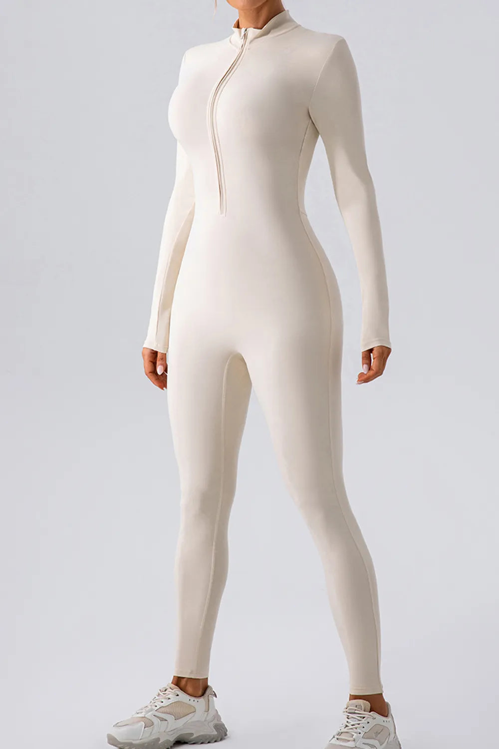 Half Zip Mock Neck Active Jumpsuit - Ladyez