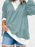 Two-Tone Ribbed Knit Sweatshirt