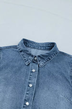 Frilled Short Sleeve Snap Button Denim Shirt