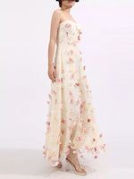 Floral Applique Strapless Tulle Maxi Dress