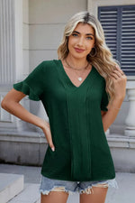 V-Neck Short Sleeve Blouse