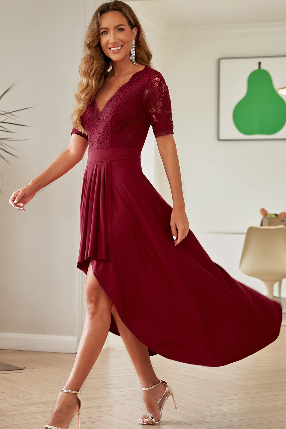 Lace Cutout V-Neck Short Sleeve Dress - Ladyez