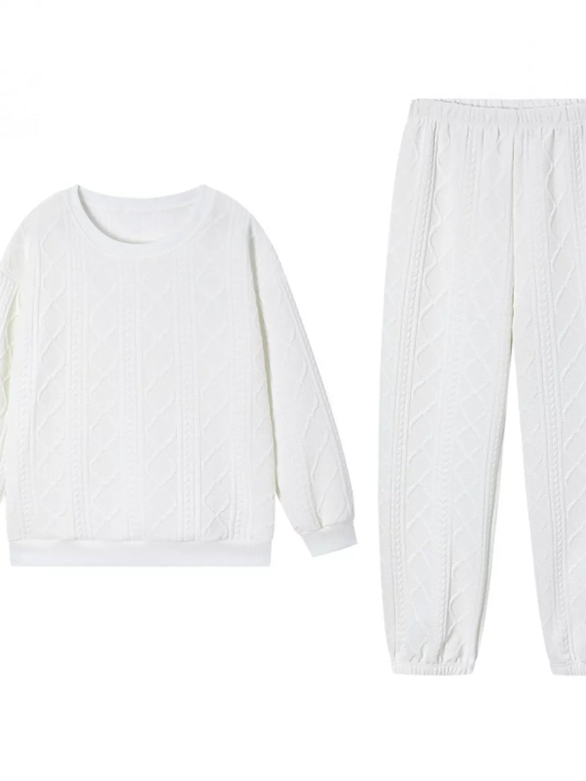 Texture Round Neck Top and Pants Set