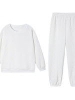 Texture Round Neck Top and Pants Set