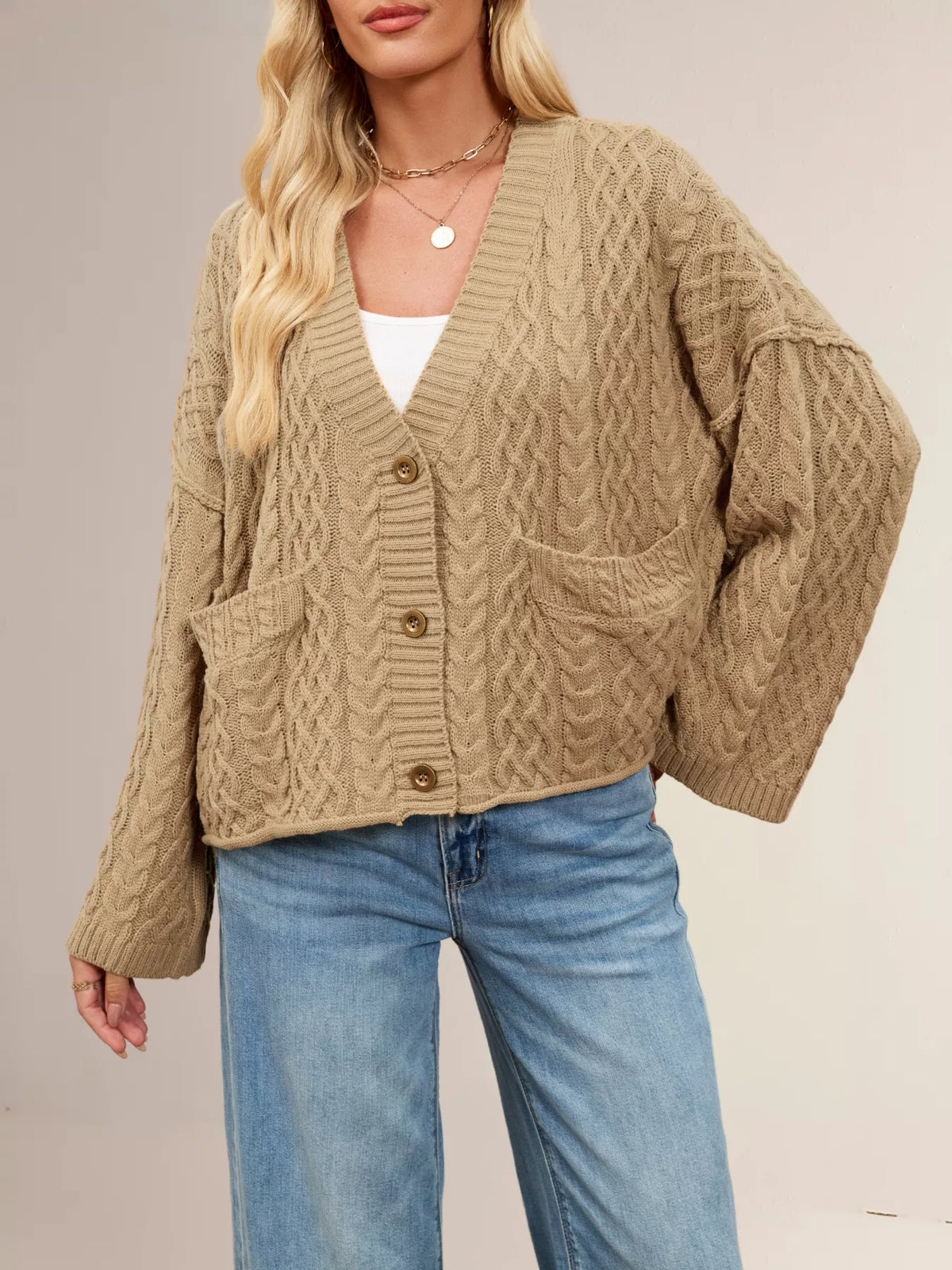 Cable Knit Button-Down Cardigan