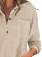 Casual Waffle Knit Button Detail Blouse