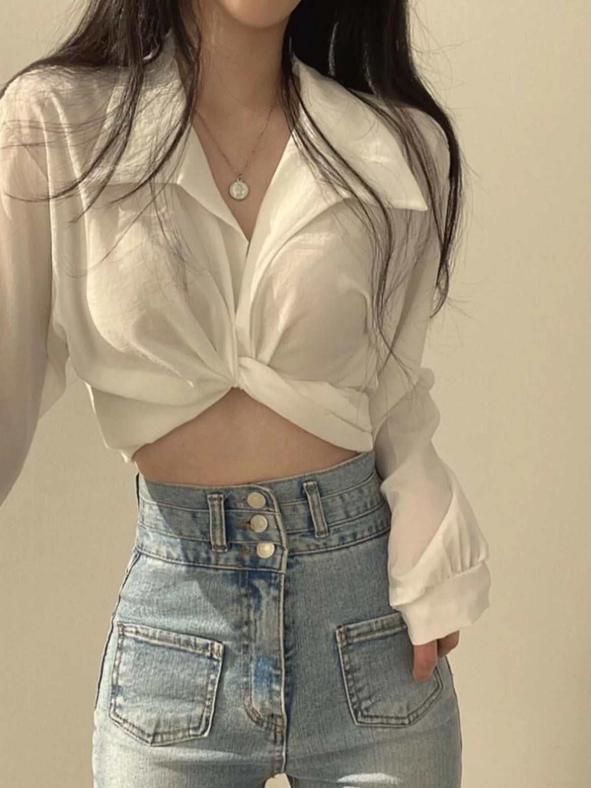 Twisted Front Long Sleeve Shirt