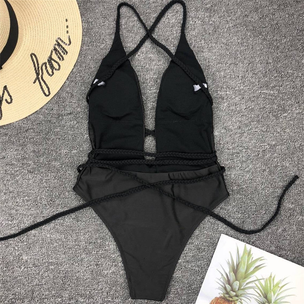 New 2025 Sexy Deep V Neck Wrap Around Female Swimwear One Piece Swimsuit Women Backless Monokini High Cut Bathing Suit Swim Lady