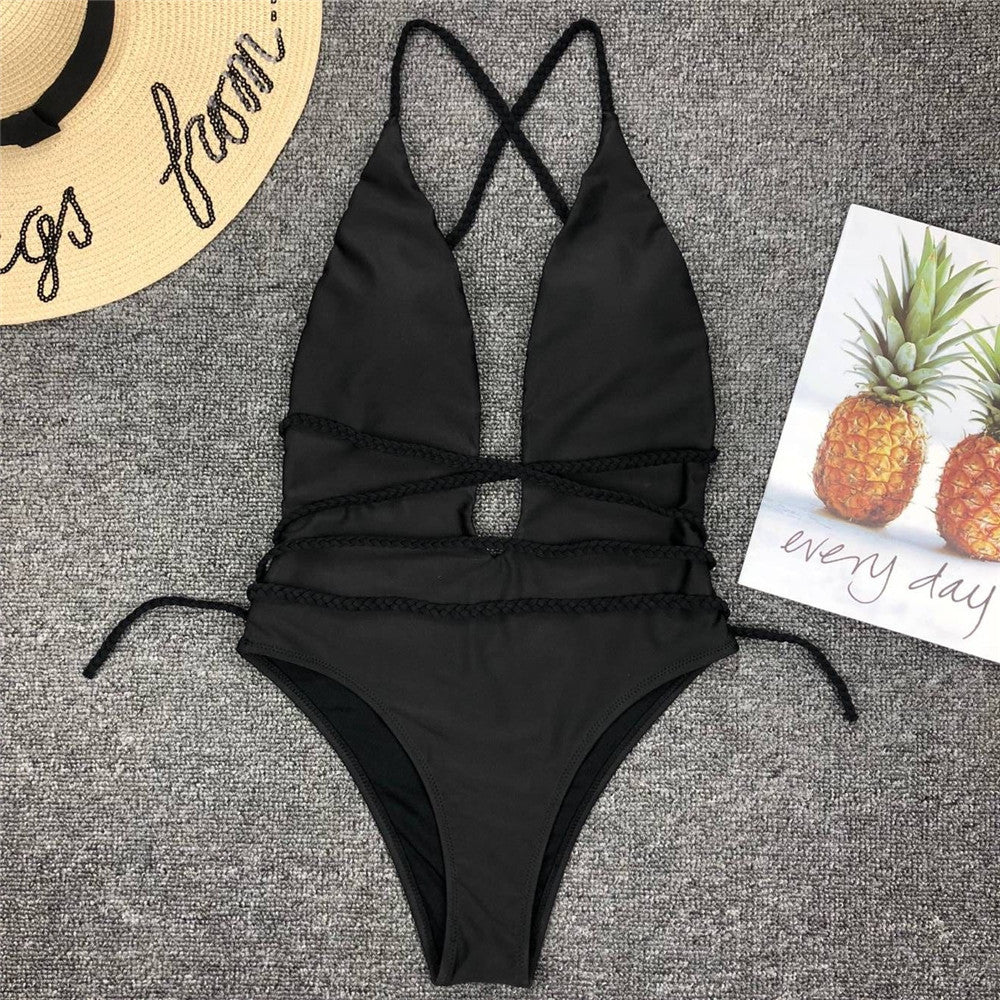 New 2025 Sexy Deep V Neck Wrap Around Female Swimwear One Piece Swimsuit Women Backless Monokini High Cut Bathing Suit Swim Lady